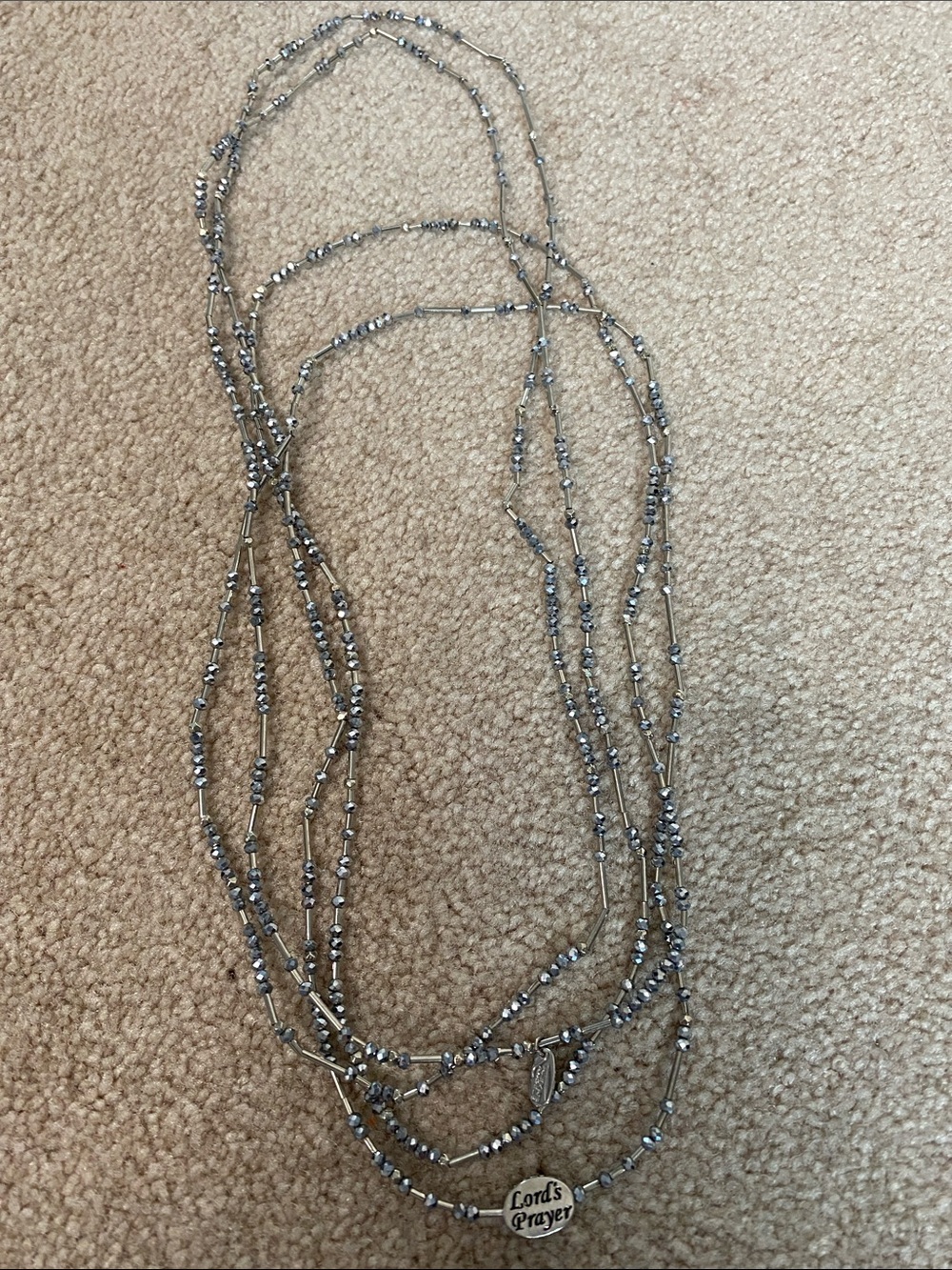 Silver-Tone Multi-Strand Beaded Necklace with Lord's Prayer Pendant